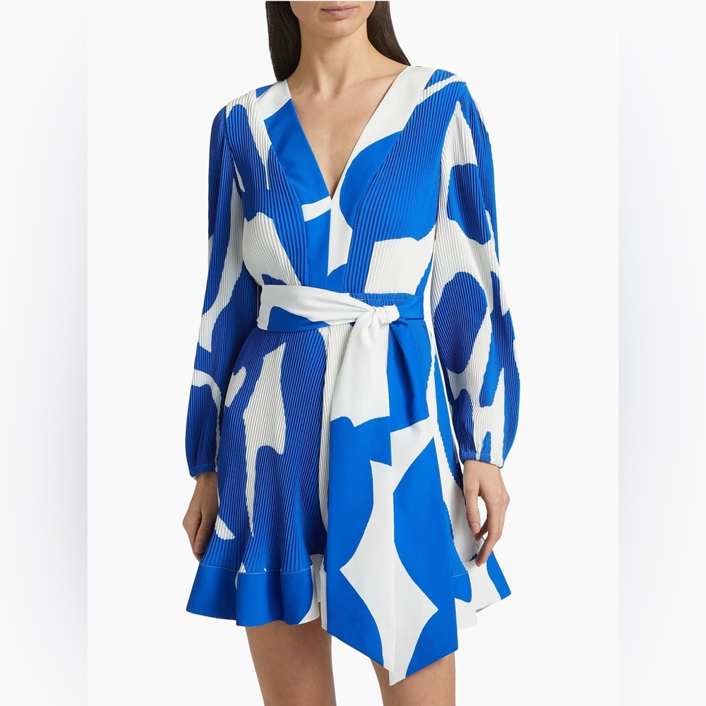 Milly Liv Grand Foliage Belted Pleated Mini Dress Size 4 NWT $450
